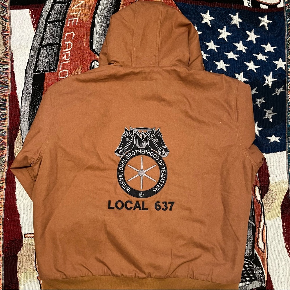 Cornerstone Mens Embroidered Pipeline Union Teamsters Hooded Work Jacket (3XL)